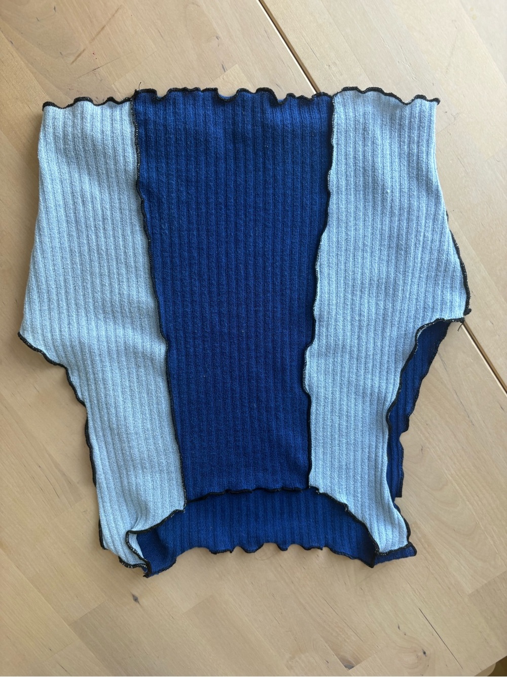 Ribbed Blue and Light Gray Colorblock Tube Top